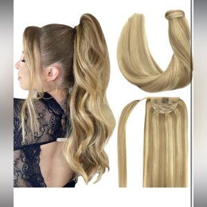 HUMAN HAIR 22” warm blonde wrap around ponytail